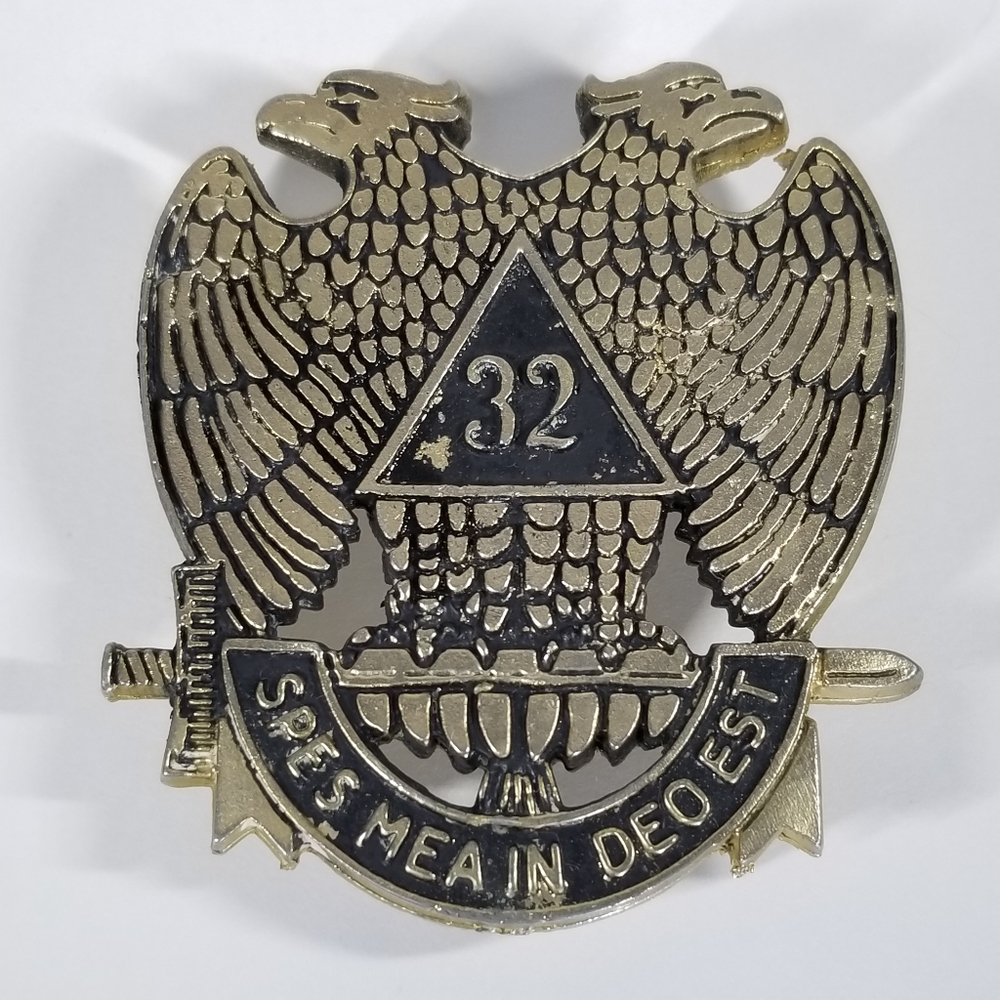Vintage 32nd Degree Double Headed Eagle Masonic Hat Emblem Insignia Badge XL AC1